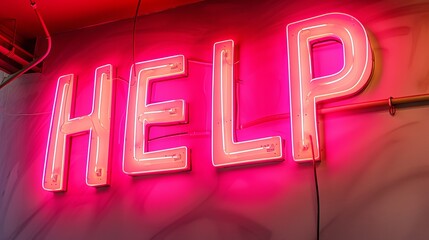 Interactive holographic shining text icon  help  displayed as a glowing and futuristic display