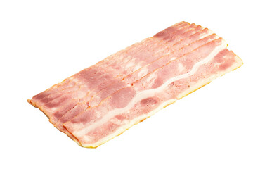 Pork bacon, group of slide bacon, Rows of raw sliced smoked bacon, Raw streaky brisket slices, fresh thin sliced bacon on transparent background, top view, PNG File