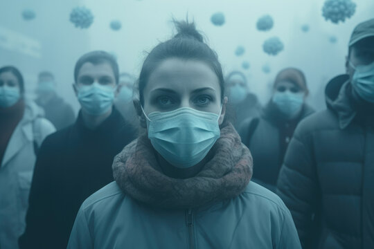 Protection from epidemic disease, people wearing masks