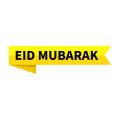 Eid Mubarak Text In Yellow Rectangle Ribbon Shape For Promotion Information Announcement Business Marketing Social Media
