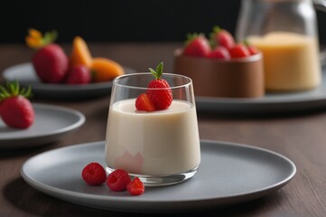 Elegant panna cotta dessert presentation with fresh berries