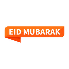 Eid Mubarak Text In Orange Ribbon Rectangle Shape For Promotion Information Announcement Business Marketing Social Media
