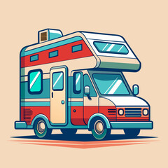 Retro trailer car for traveling with the whole family. Vector illustration