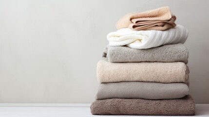 Stack of folded clean towels - obrazy, fototapety, plakaty