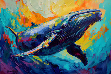 abstract watercolor background whale in the water