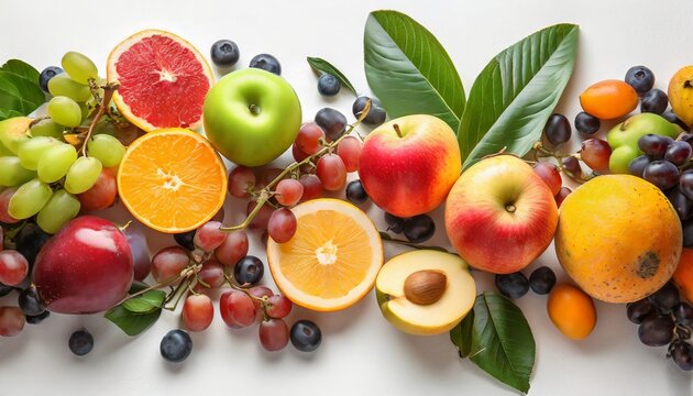 ripe fruits on white background