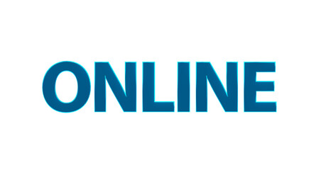 Online - türkise plakative 3D-Schrift, Internet,  soziale Medien, Einkauf, Suchbegriffe, Ranking, Suchmaschine, Website, Internet, eCommerce, Social Media, Marketing, Kommunikation, Gamining