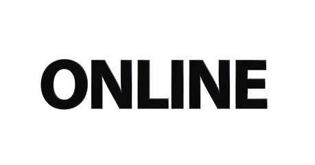 Online - schwarze plakative 3D-Schrift, Internet,  soziale Medien, Einkauf, Suchbegriffe, Ranking, Suchmaschine, Website, Internet, eCommerce, Social Media, Marketing, Kommunikation, Gamining