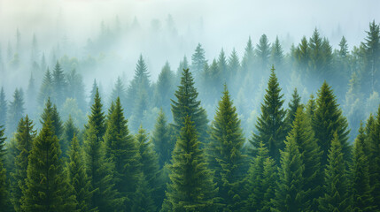 Images of coniferous forests, such as pine, fir, and cedar, with tall, straight trees that form one...