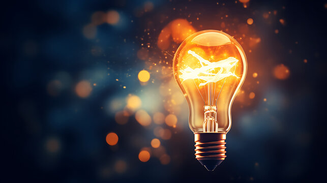 light bulb turns on partially bright idea on business success banner concept background
