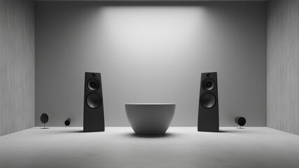 acoustic speaker in an empty white room concept pure sound music.