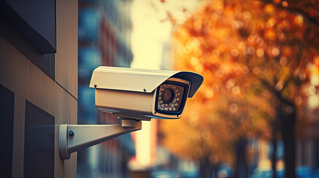 Security CCTV camera on blur background