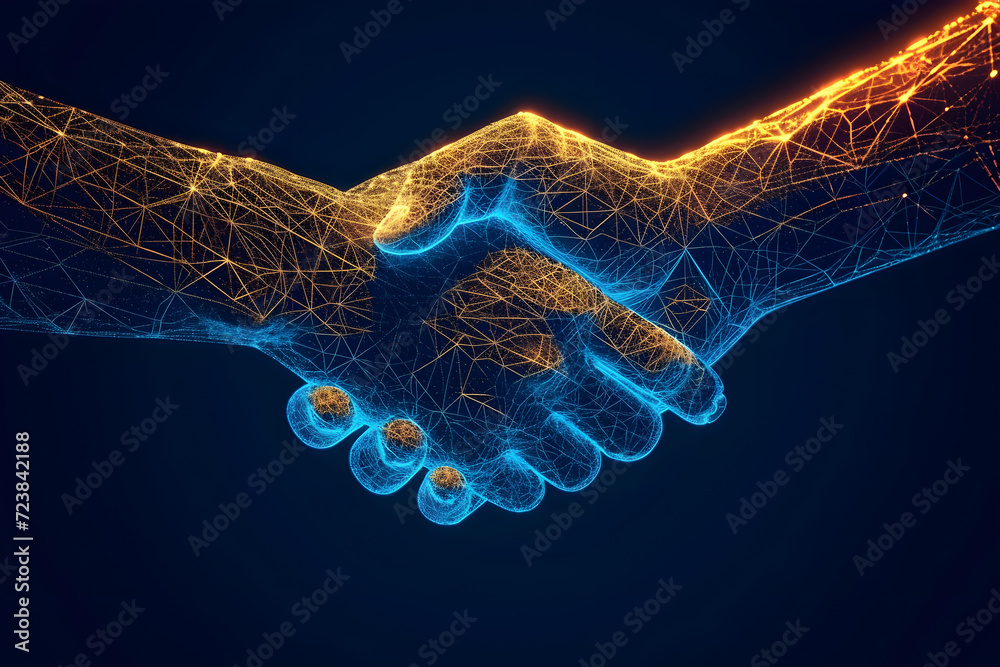 Wall mural background with stars and shaking digital hands