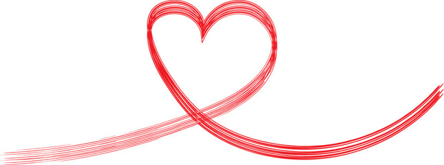 Drawing red heart line on white background doodle style. Vector illustration