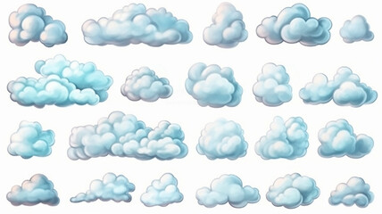 a set of watercolor painted clouds on a white background isolated.