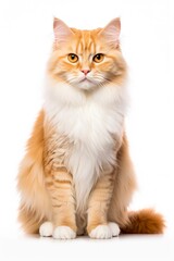 Obraz premium A cat sitting on white background looking at the camera.