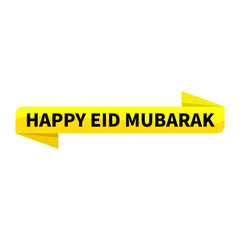Happy Eid Mubarak Text In Yellow Ribbon Rectangle Shape For Promotion Information Business Marketing Social Media Announcement
