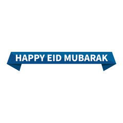 Happy Eid Mubarak Text In Blue Rectangle Ribbon Shape For Promotion Information Business Marketing Social Media Announcement
