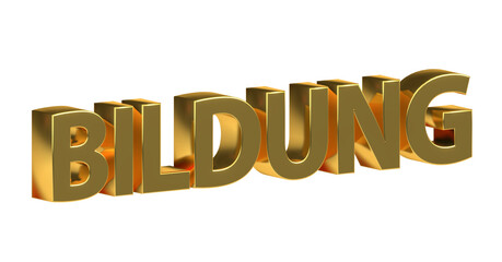 Bildung - goldene plakative 3D-Schrift, Lernen, Schule, Studium, Ausbildung, Weiterbildung, Bildungssystem, Pädagogik, Wissen, Unterricht, Karriere, Rendering, Freisteller