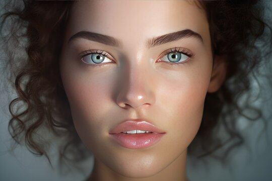 close-up, beauty portrait of a beautiful girl with healthy skin. Skin care and natural beauty concept