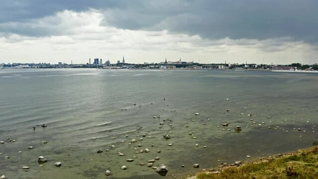 Tallinn city panorama aerial view from long distance 