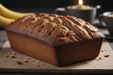 Freshly baked banana bread on kitchen counter