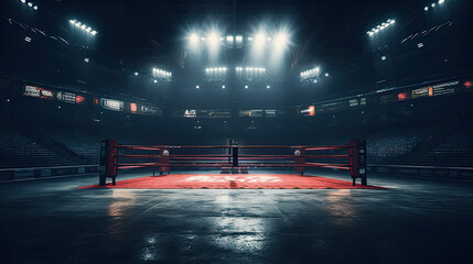 Epic empty boxing ring in the spotlight on the fight - Powered by Adobe