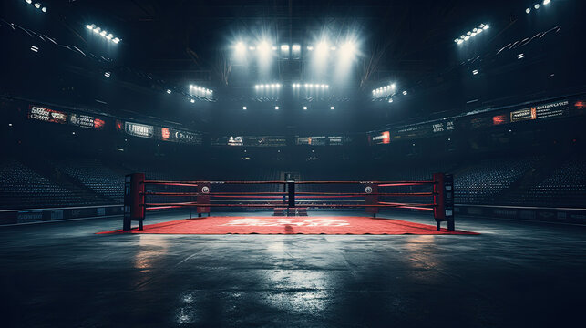 Epic empty boxing ring in the spotlight on the fight