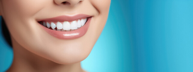 Obraz premium Beautiful young woman smile with healthy white teeth. Dentistry concept .