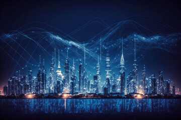 a city covered by a network of communication lines and radio waves. generated by AI