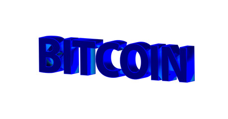 Bitcoin - blaue plakative 3D-Schrift, Kryptowährung, digitale Währung, Finanzen, Investition, Geldanlage, Wirtschaft, anonym, Freisteller, Rendering
