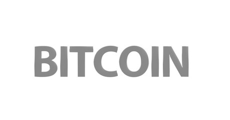 Bitcoin - silberne plakative 3D-Schrift, Kryptowährung, digitale Währung, Finanzen, Investition, Geldanlage, Wirtschaft, anonym, Freisteller, Rendering
