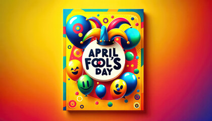 Bright and cheerful April Fool's Day card with balloons on a gradient background. Greeting card.