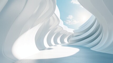 abstract white architecture interior for design, modern and contemporary indoor and outdoor curved...