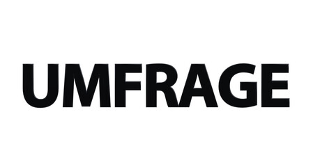 Umfrage - schwarze plakative 3D-Schrift, Meinungsumfrage, online Umfrage, Wahlumfrage, Umfrage Auswertung, anonym, Trend, Wünsche, Interessen, Marketing, Marktforschung, Rendering, Freisteller