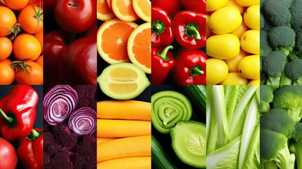 Fruits, vegetables, separating lines .Wide panorama.