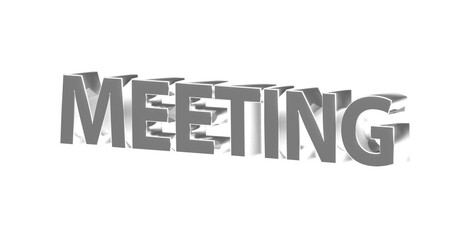 Meeting - silberne plakative 3D-Schrift, Besprechung, Planung, Agenda, Sitzung, Besprechungsraum, Team, Effizienz, Rendering, Freisteller