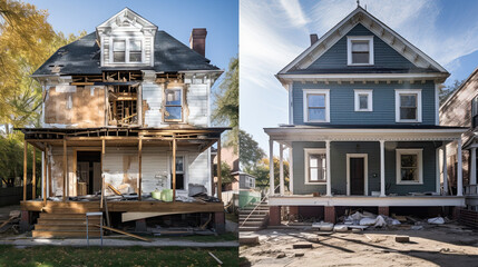 House Before And After Renovation Construction Site - obrazy, fototapety, plakaty