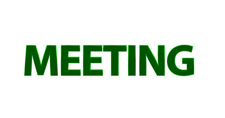 Meeting - grüne plakative 3D-Schrift, Besprechung, Planung, Agenda, Sitzung, Besprechungsraum, Team, Effizienz, Rendering, Freisteller