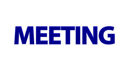 Meeting - blaue plakative 3D-Schrift, Besprechung, Planung, Agenda, Sitzung, Besprechungsraum, Team, Effizienz, Rendering, Freisteller