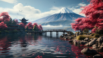Mt. Fuji and lake Kawaguchiko, Japan . - obrazy, fototapety, plakaty