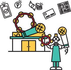 シンプルな線画のカラオケのイラスト（人物）