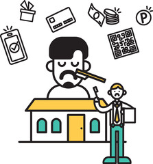 シンプルな線画の美容室のイラスト（人物）