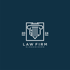 GJ initial monogram logo for lawfirm with pillar design in creative square