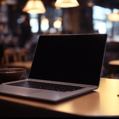Fototapeta premium The laptop is on the bar in the cafe.