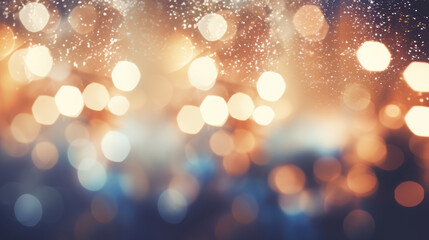 Sky textured space background with gold blue  glittering defocused lights