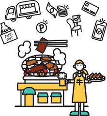 シンプルな線画の焼肉店のイラスト（人物）