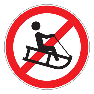 recommend clip art: Vector red circle sign - black silhouette figure sledding. Symbol of no entry. Isolated on white background.