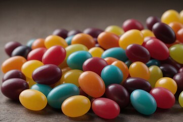 Fototapeta na wymiar Colorful jelly bean assortment on a textured surface