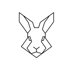 Rabbit logo. Linear style icon for logo, emblem, web, tattoo. Premium outline. Polygonal triangular animal head. Modern minimalist design. Origami style geometric rabbit. Poly art. Vector illustration